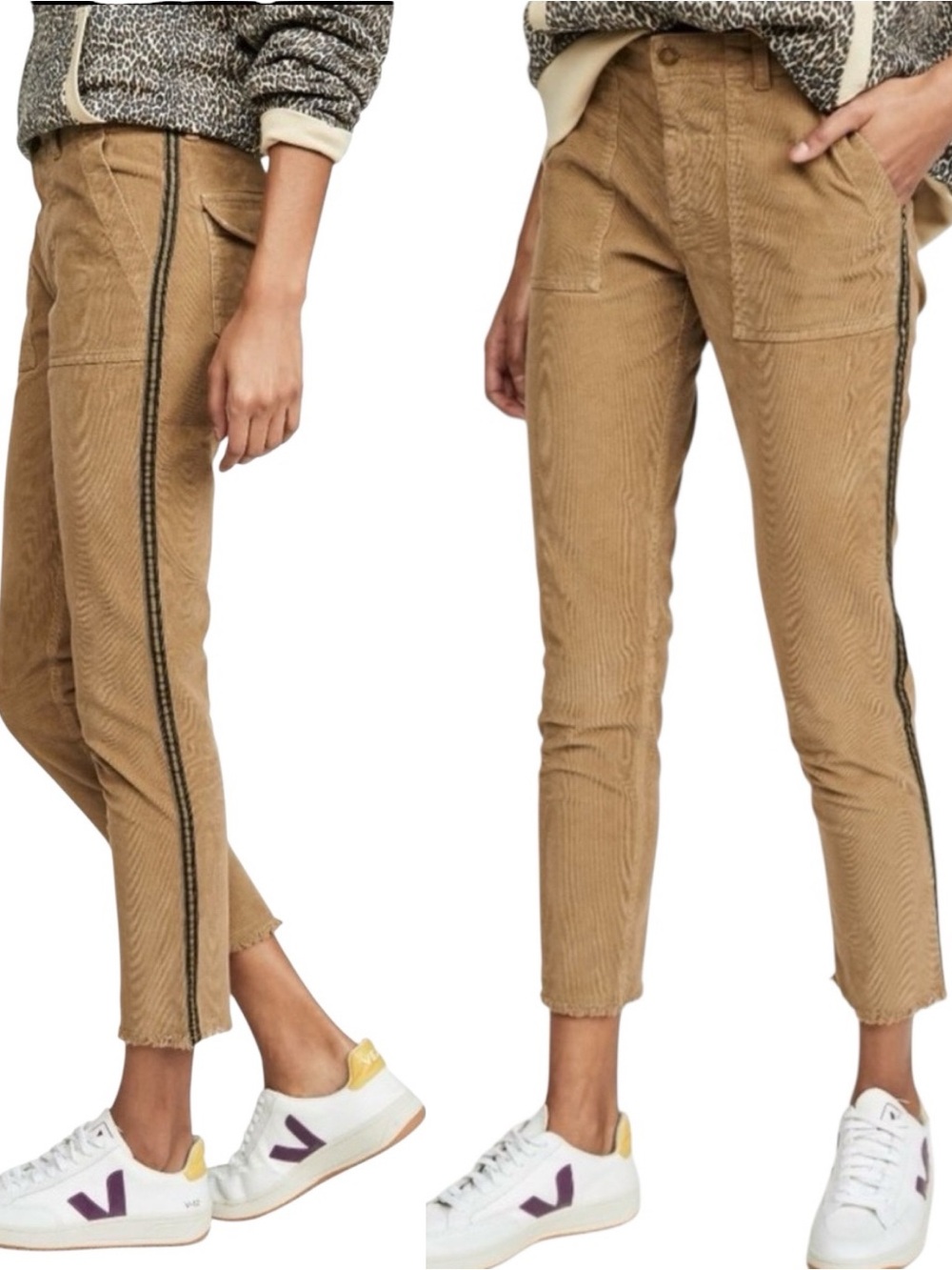 NILI LOTAN Jenna Pants Corduroy Side Stripes Khaki Size 0